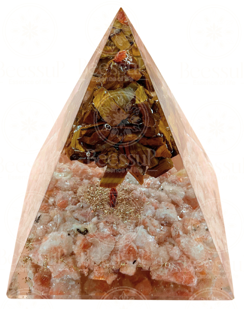 Orgonite Arbre de Vie (Pierre du Soleil + Œil de Tigre)