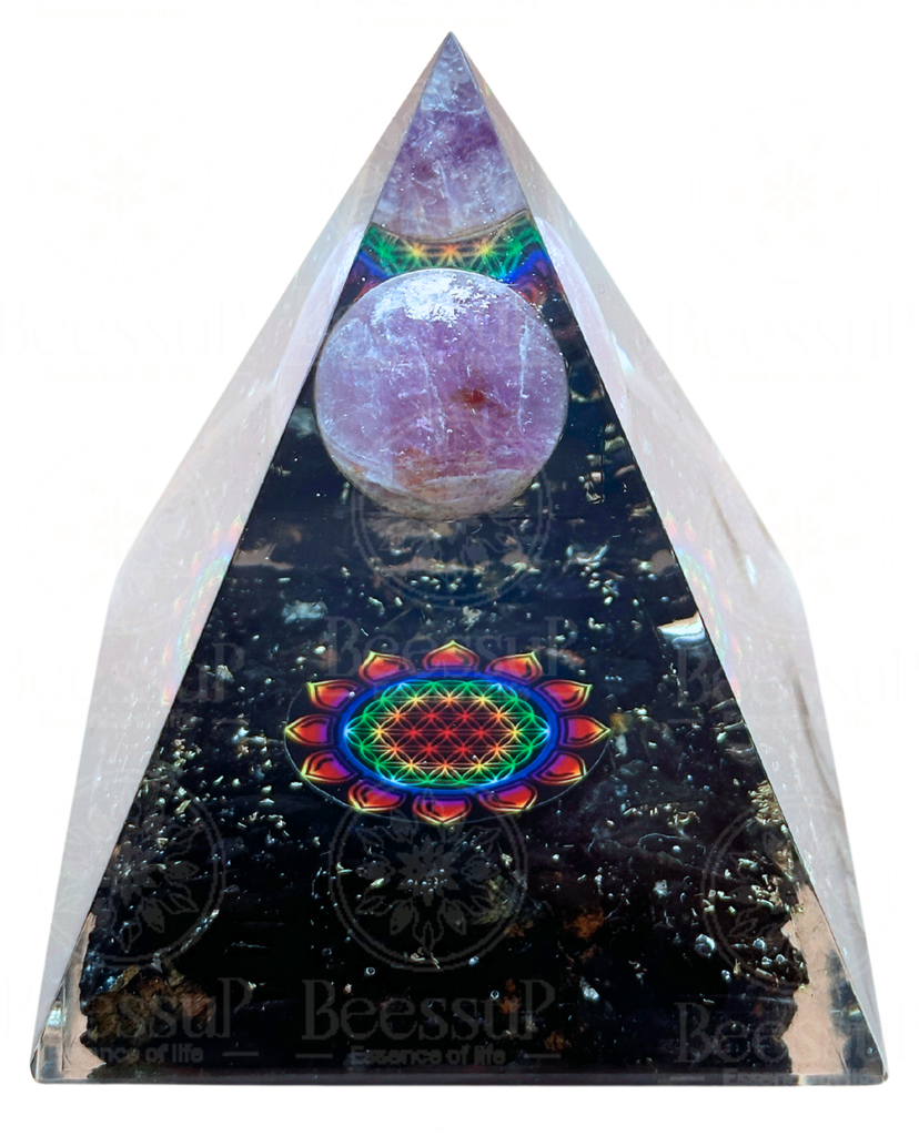 Orgonite Sphère (Tourmaline + Améthyste)