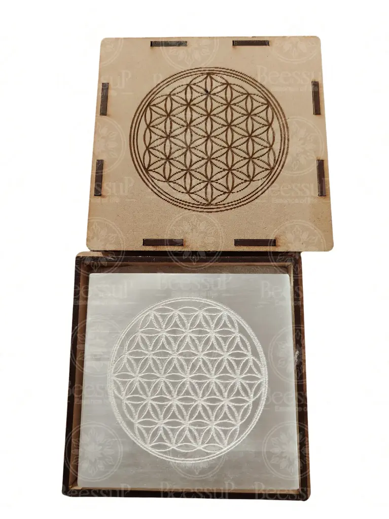 Coffret Sélénite Gravée (Fleur de Vie)
